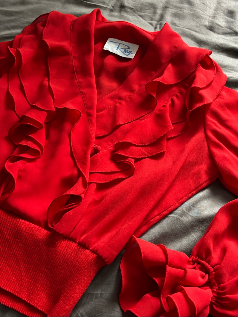 Rina Red V-Neck Ruffle Blouse